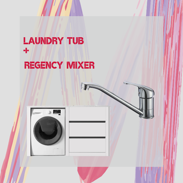 1500mm White Laundry Tub+ Washing Machine + Basin Mixer Combo Midea Homes