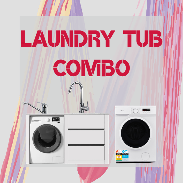 1500mm White Laundry Tub+ Washing Machine + Basin Mixer Combo Midea Homes