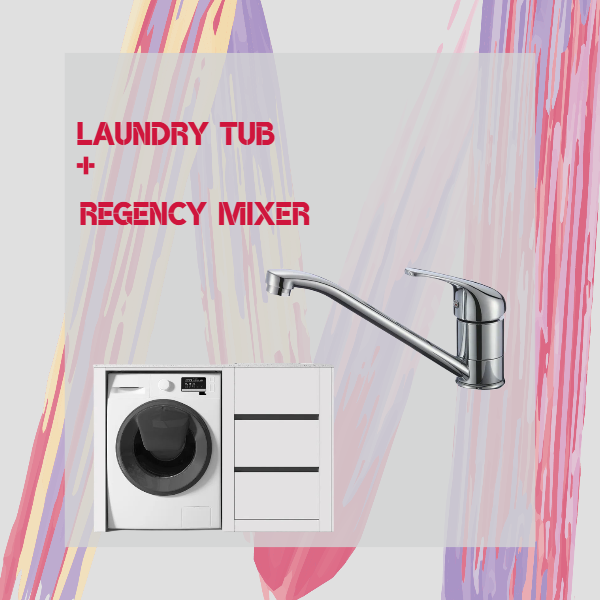 1300mm White Laundry Tub + Washing Machine + Basin Mixer Combo Midea