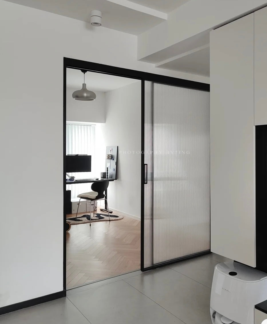 Narrow reeded clear glass soft-stop sliding door – Midea NorthShore